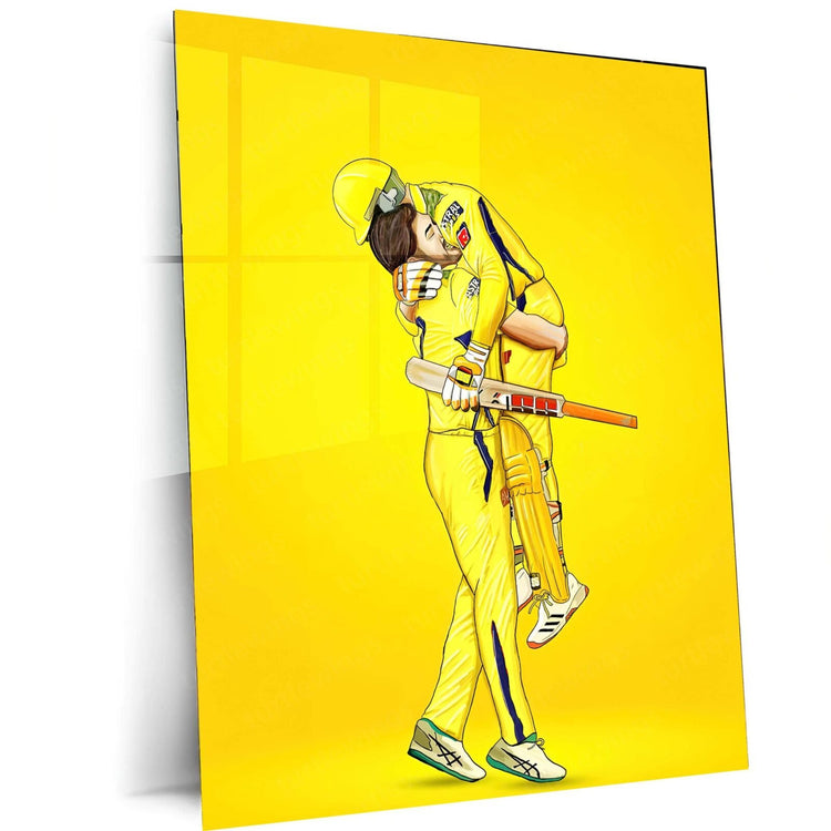 Champions Forever - Dhoni and Jadeja IPL 2023 Winning Moment Metal Poster | Cricket Wall Art | HD Print