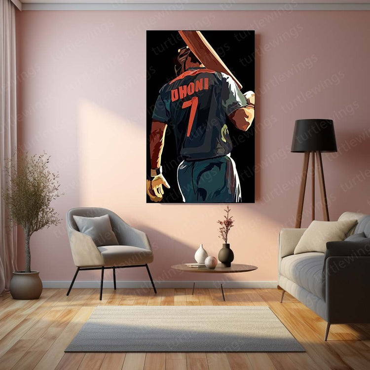 Tribute to the Captain - Dhoni No. 7 Indian Jersey Metal Poster | Cricket Icon Wall Art | HD Print