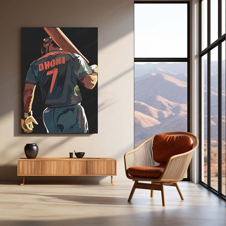 Tribute to the Captain - Dhoni No. 7 Indian Jersey Metal Poster | Cricket Icon Wall Art | HD Print