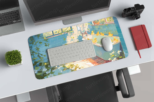 Aesthetic Duck Bath Deskmat – Playful and Refreshing Water-themed Art