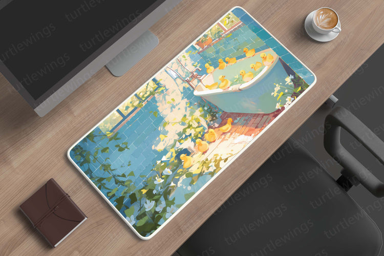 Aesthetic Duck Bath Deskmat – Playful and Refreshing Water-themed Art