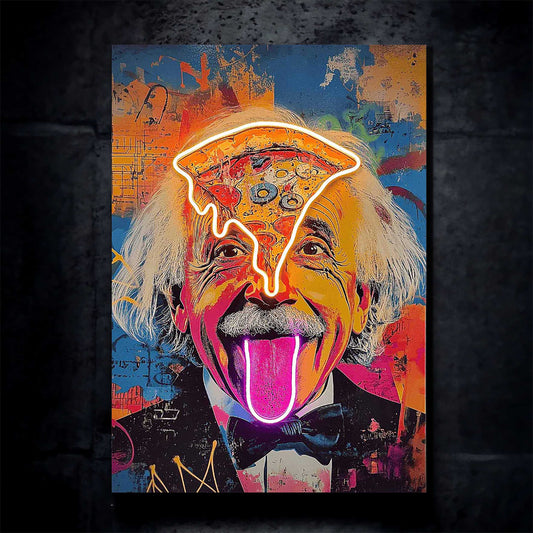 Einstein Pizza Pop Neon LED Metal Frame – A Slice of Genius