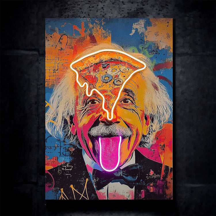 Einstein Pizza Pop Neon LED Metal Frame – A Slice of Genius