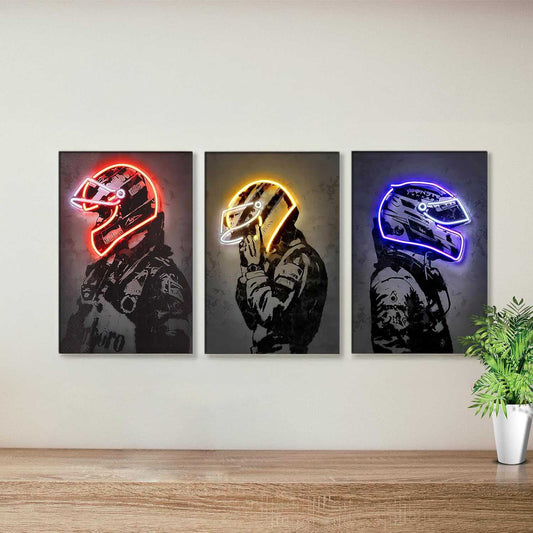 Set of 3 F1 Racing Cars Driver Neon LED Metal Frames – For the Ultimate Motorsport Enthusiast