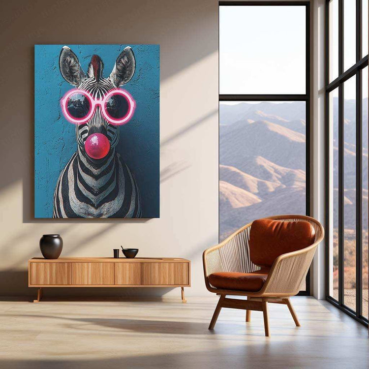 Funny Zebra Wearing Pink Sunglasses Neon LED Metal Poster - TURTLEWINGS 