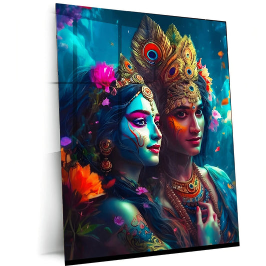 Turtlewings | Radha Krisna Metal Print | Spiritual Wall Art | HD Quality