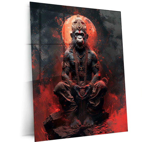 Hanuman Metal Poster – Divine Strength & Devotion Wall Art | Bajrangbali Spiritual Decor 4 - TURTLEWINGS 