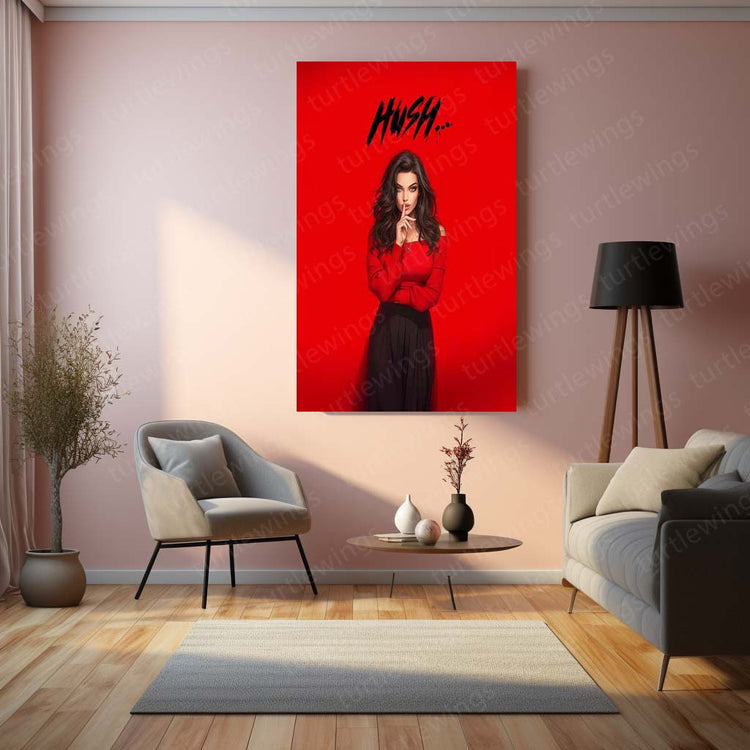 Girl Doing Hush Poster Metal Poster | Bold and Mysterious Art | High-Quality Metal Print