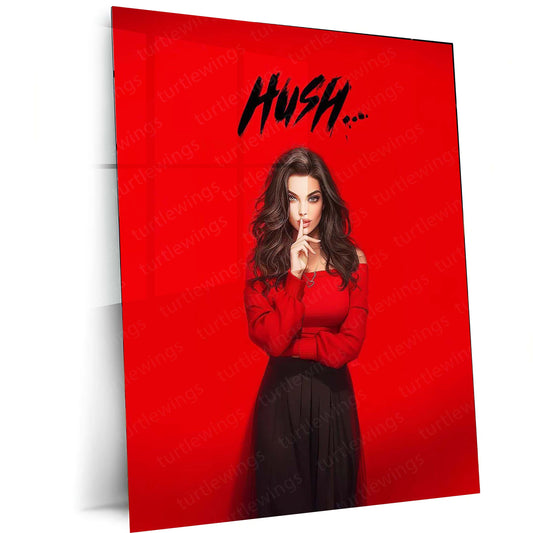 Girl Doing Hush Poster Metal Poster | Bold and Mysterious Art | High-Quality Metal Print