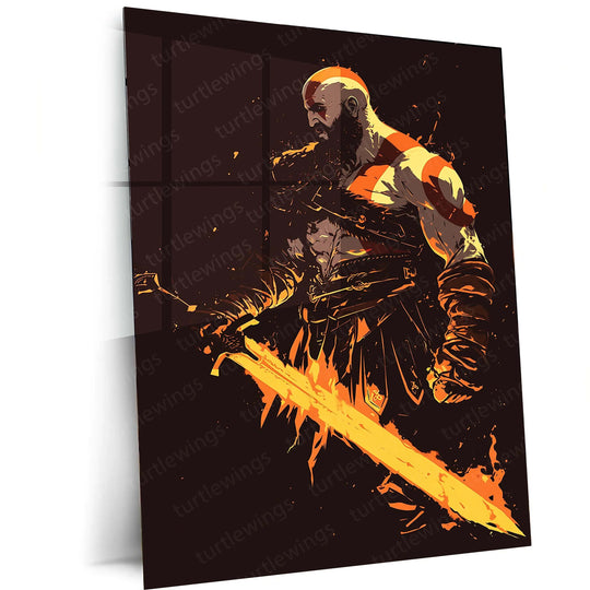 Kratos Metal Poster | God of War Portrait | Spartan Rage Wall Art 1 - TURTLEWINGS 