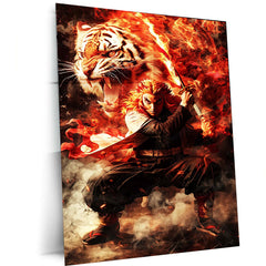 Kyojuro Rengoku Metal Poster | Demon Slayer Wall Art | Flame Hashira Portrait