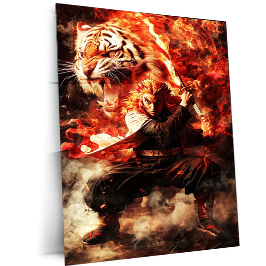 Kyojuro Rengoku Metal Poster | Demon Slayer Wall Art | Flame Hashira Portrait - TURTLEWINGS 