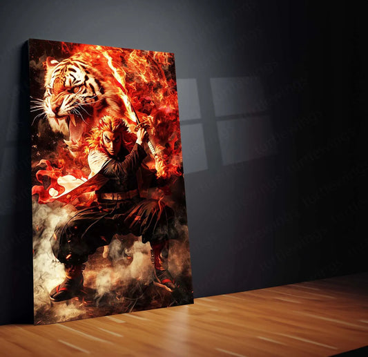 Kyojuro Rengoku Metal Poster | Demon Slayer Wall Art | Flame Hashira Portrait - TURTLEWINGS 