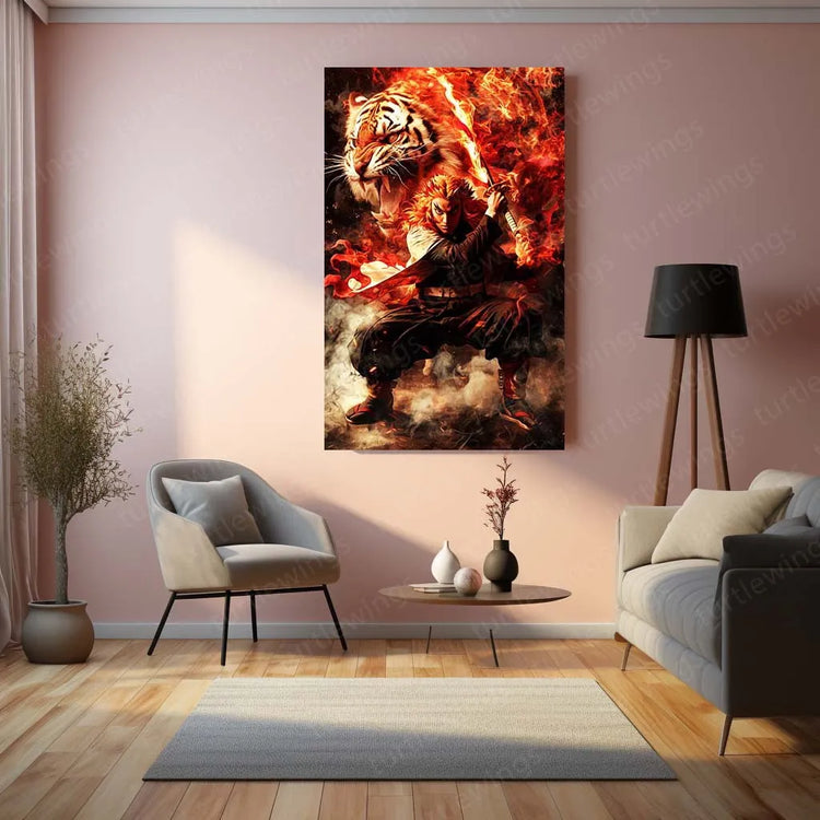 Kyojuro Rengoku Metal Poster | Demon Slayer Wall Art | Flame Hashira Portrait - TURTLEWINGS 