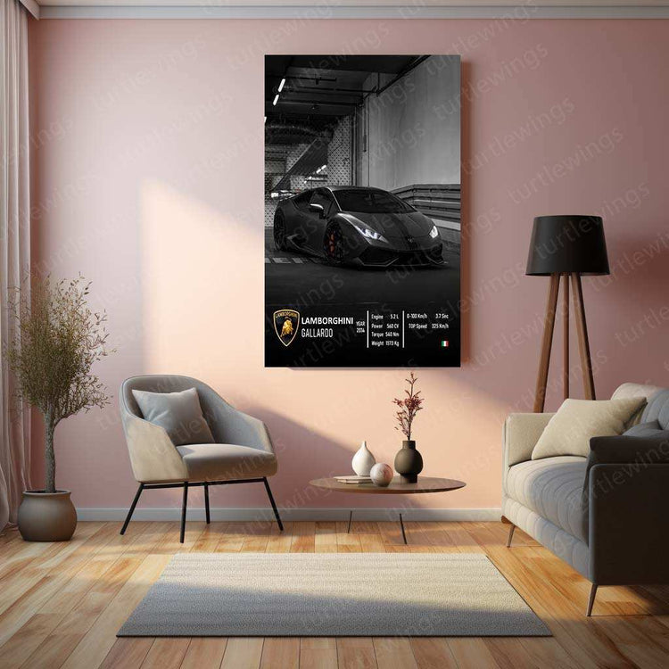 Lamborghini Black Metal Poster | Luxury Supercar Wall Art | Automotive Decor - TURTLEWINGS 