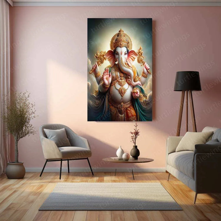 Lord Ganesh Metal Poster – Divine Hindu Wall Art | Spiritual Home & Temple Deco - TURTLEWINGS 