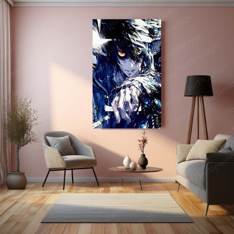 L from Death Note Metal Poster | Mysterious Anime Character | High-Quality Metal Print