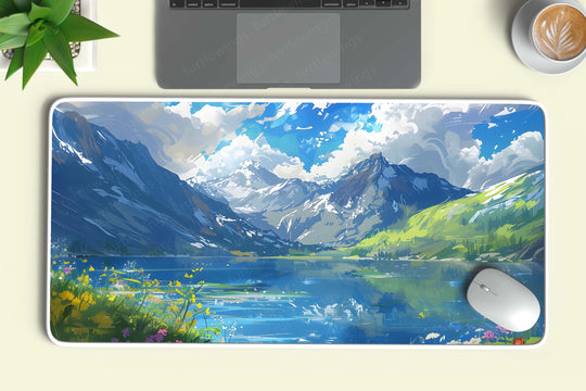 Aesthetic Lake and Mountain Art Deskmat – Serene Natural Landscape for Your Workspace