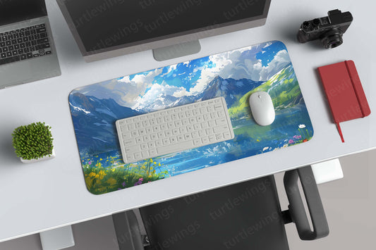 Aesthetic Lake and Mountain Art Deskmat – Serene Natural Landscape for Your Workspace