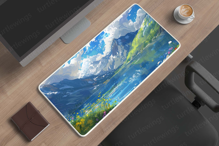 Aesthetic Lake and Mountain Art Deskmat – Serene Natural Landscape for Your Workspace