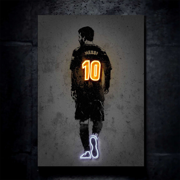 Lionel Messi Neon LED Metal Frame – Soccer Legend Wall Art