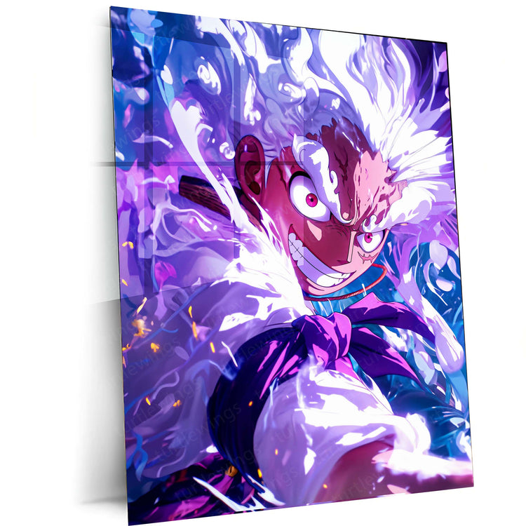 Luffy Gear 5 Metal Poster | One Piece Action Art | High-Quality Metal Print