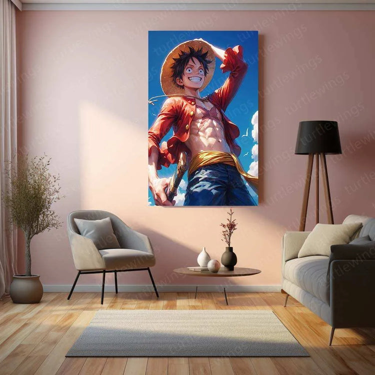 Luffy Hyper-Realistic Metal Poster | One Piece Pirate King | Bold & Dynamic Wall Art - TURTLEWINGS 