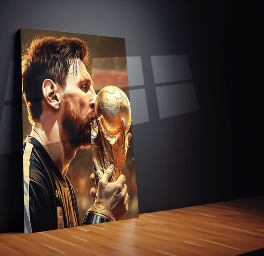 Turtlewings | Lionel Messi Kissing Trophy Metal Print | Football Legend Wall Art | HD Quality