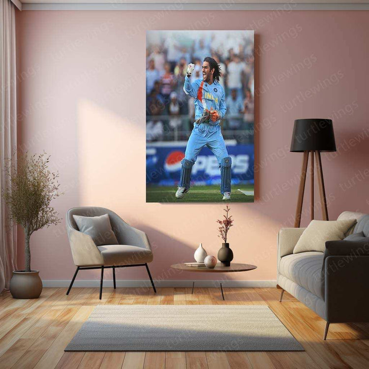 MS Dhoni 2007 Metal Poster – Iconic T20 World Cup Victory Wall Art - TURTLEWINGS 