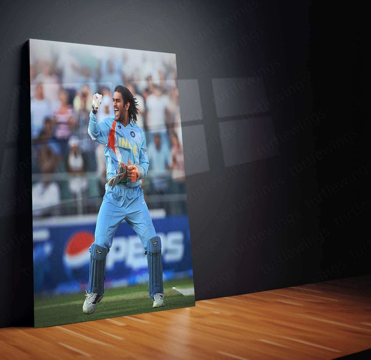 MS Dhoni 2007 Metal Poster – Iconic T20 World Cup Victory Wall Art - TURTLEWINGS 