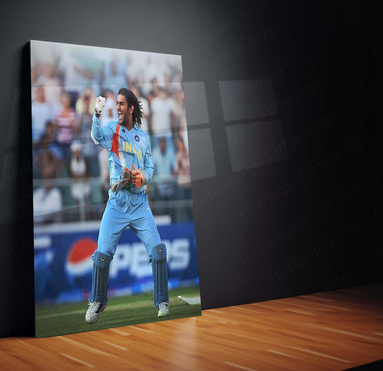 Mahendra Singh Dhoni Winning Moment of ICC Men’s T20 World Cup 2007 | Historic Victory Metal Poster | HD Print