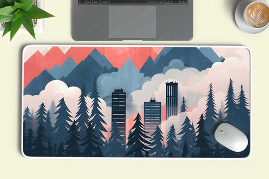 Aesthetic Mountains and Trees Deskmat – Tranquil Nature Scene for a Peaceful Workspace