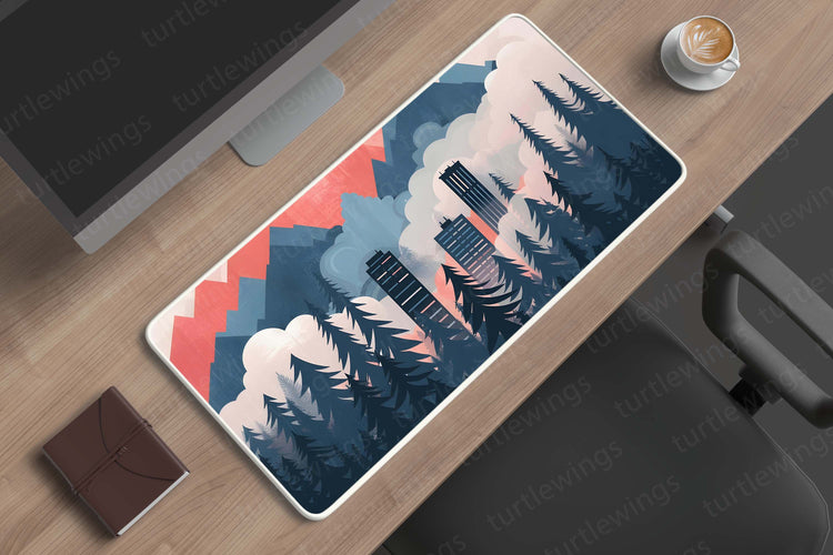 Aesthetic Mountains and Trees Deskmat – Tranquil Nature Scene for a Peaceful Workspace