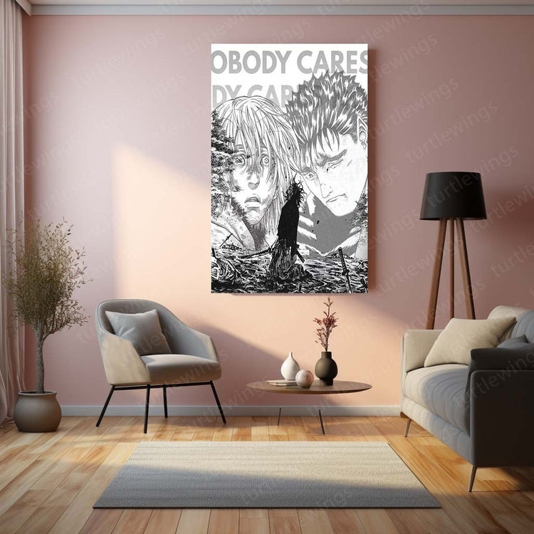 Sad Anime Poster | Nobody Cares | Emotional Art | High-Quality Metal Print