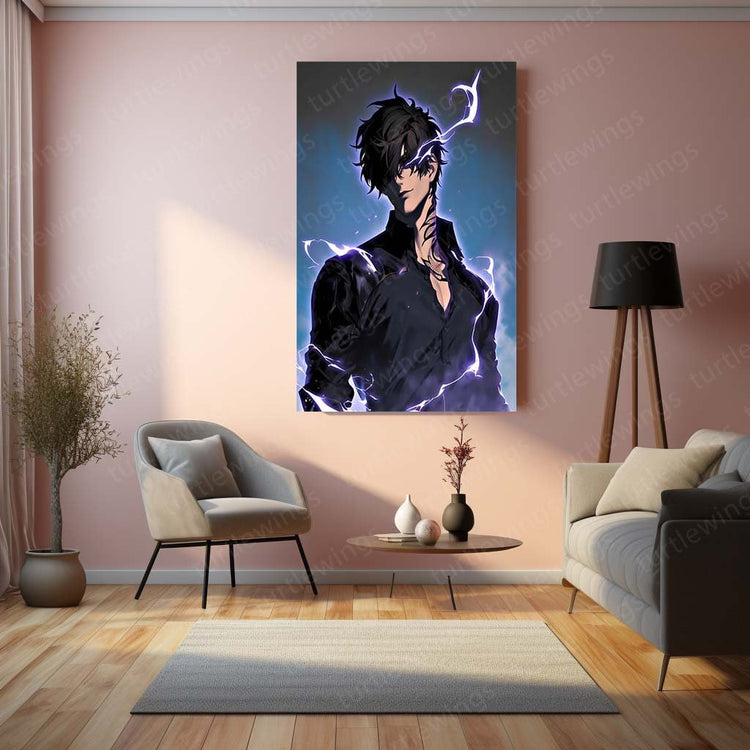 Shadow Sovereign - Sung Jin Woo Metal Poster | Solo Leveling Anime Wall Art | HD Print