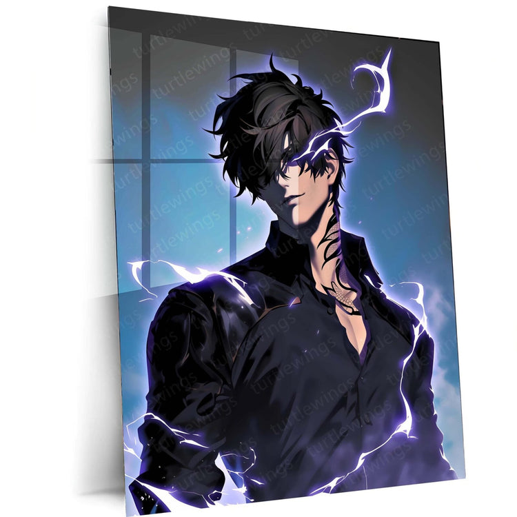 Shadow Sovereign - Sung Jin Woo Metal Poster | Solo Leveling Anime Wall Art | HD Print