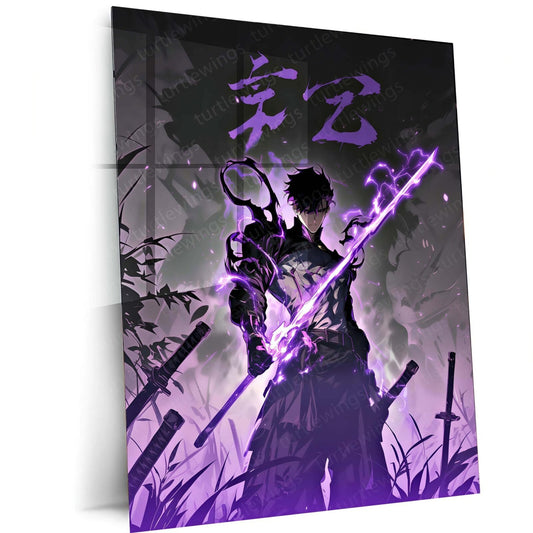 Shadow Sovereign - Sung Jin Woo Metal Poster | Solo Leveling Anime Wall Art | HD Print 2