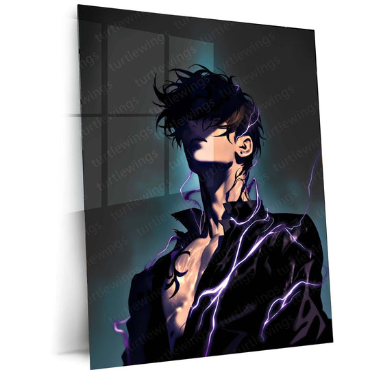 Shadow Sovereign - Sung Jin Woo Metal Poster | Solo Leveling Anime Wall Art | HD Print 3