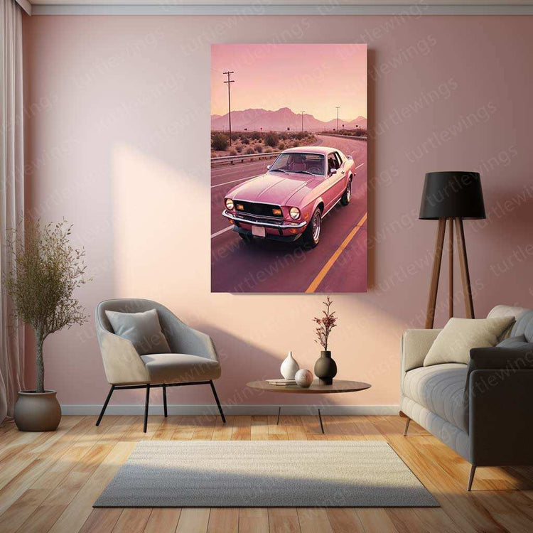 Pink Mustang Metal Poster – Bold, Sleek & Aesthetic Muscle Car Art - TURTLEWINGS 