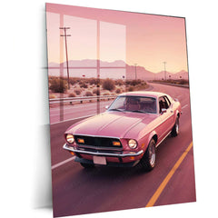 Pink Mustang Metal Poster – Bold, Sleek & Aesthetic Muscle Car Art