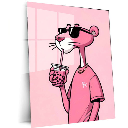 Pink Panther Minimal Metal Poster | Retro Cartoon Vibes | High-Quality Metal Print