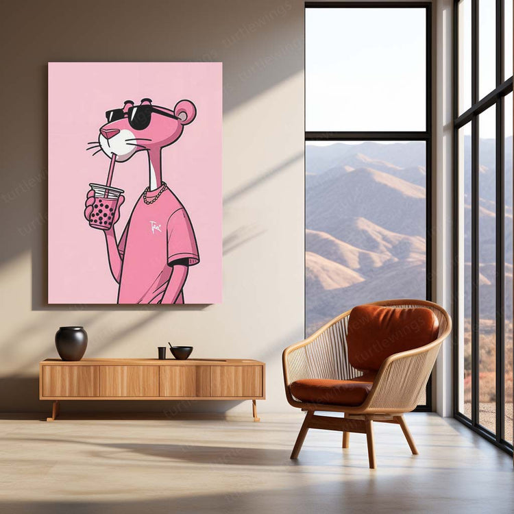 Pink Panther Minimal Metal Poster | Retro Cartoon Vibes | High-Quality Metal Print