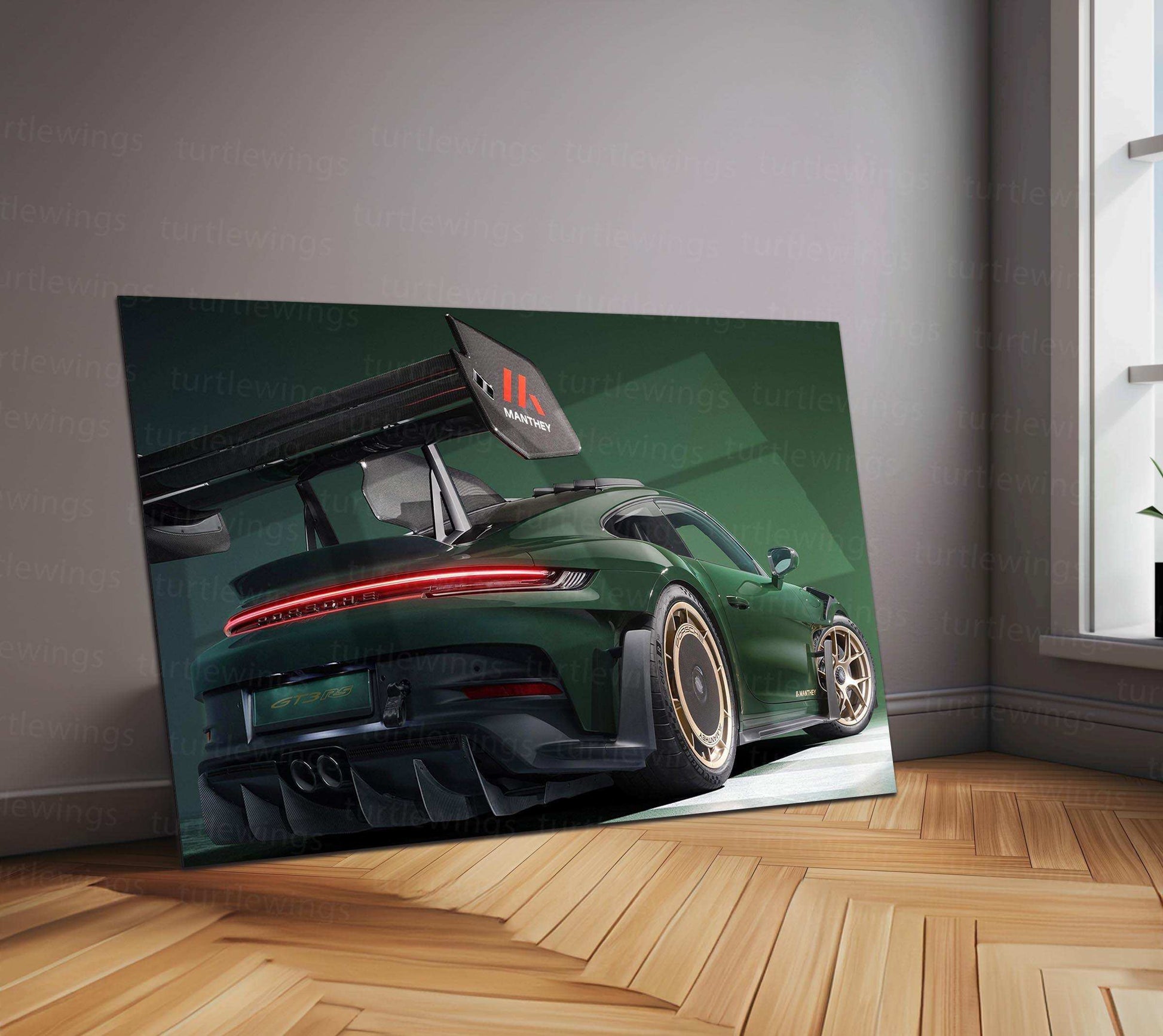 2025 Porsche 911 GT3 RS with Manthey Kit Neon LED Metal Frame â Ultimate Sports Car Wall Art - TURTLEWINGS 