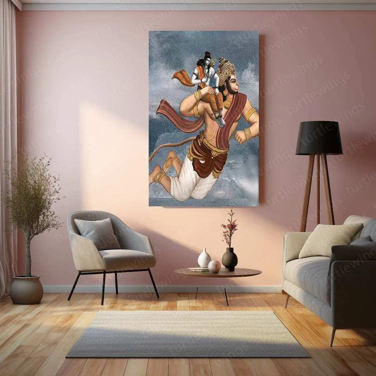 Ram Hanuman Metal Poster – Divine Devotion Wall Art | Spiritual Hindu Decor - TURTLEWINGS 