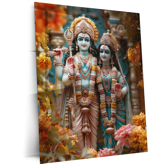 Ram Sita Metal Poster – Divine Couple Wall Art | Spiritual Hindu Home Decor - TURTLEWINGS 