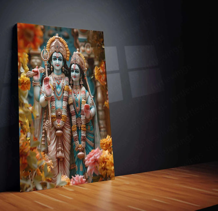 Ram Sita Metal Poster – Divine Couple Wall Art | Spiritual Hindu Home Decor - TURTLEWINGS 