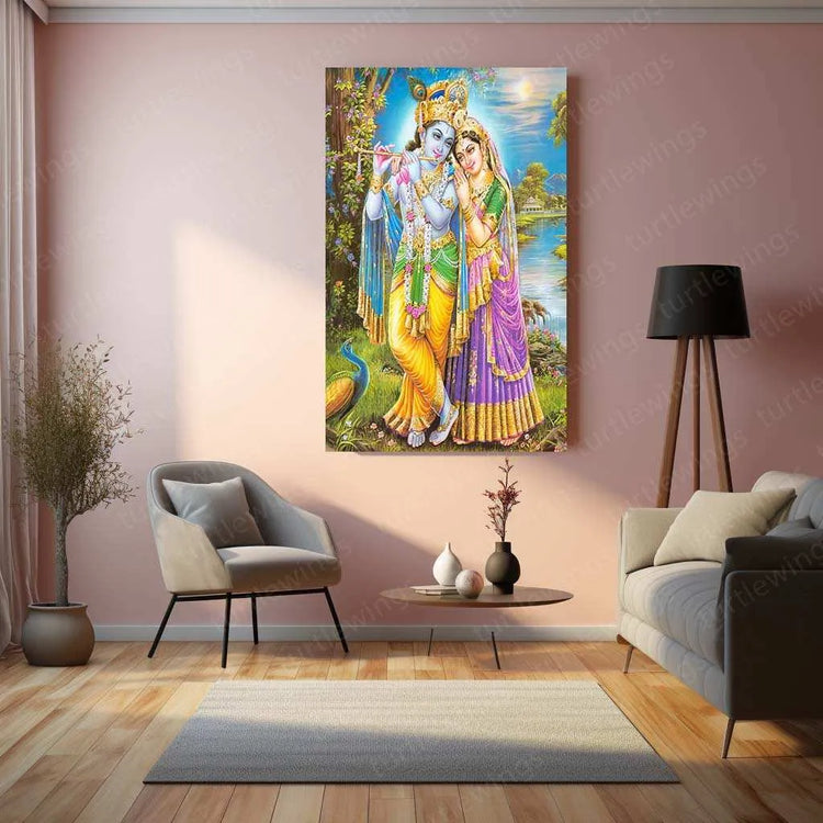 Radha Krishna Metal Poster – Divine Love Wall Art | Spiritual & Aesthetic Decor - TURTLEWINGS 