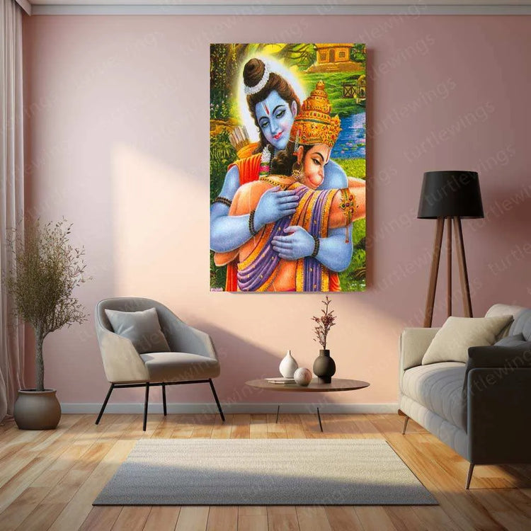 Ram Hanuman Metal Poster – Divine Devotion Wall Art | Spiritual Hindu Decor 2 - TURTLEWINGS 