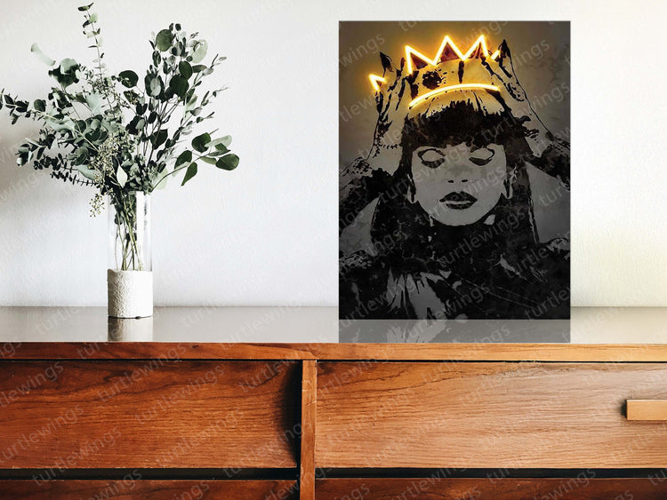 Rihanna Neon LED Metal Frame – Iconic Music Star Wall Art