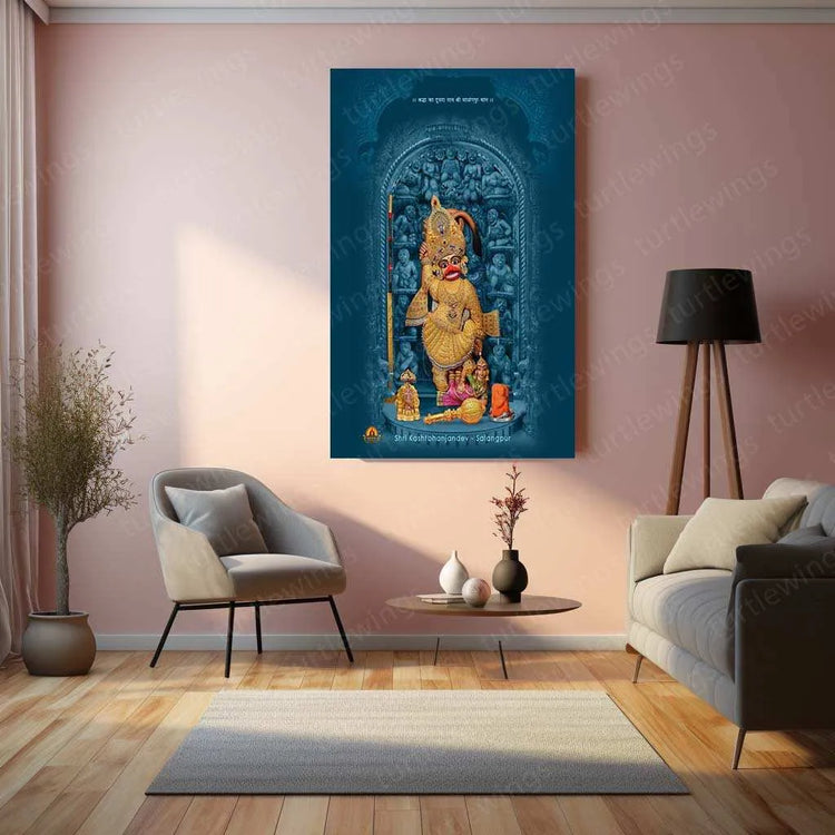 Sarangpur Hanuman Metal Poster – Divine Spiritual Wall Art | Bajrangbali Blessings - TURTLEWINGS 